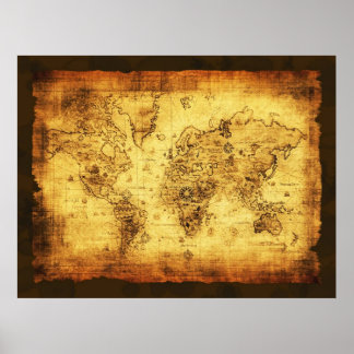 Arty Vintage Old Gold World Map Poster