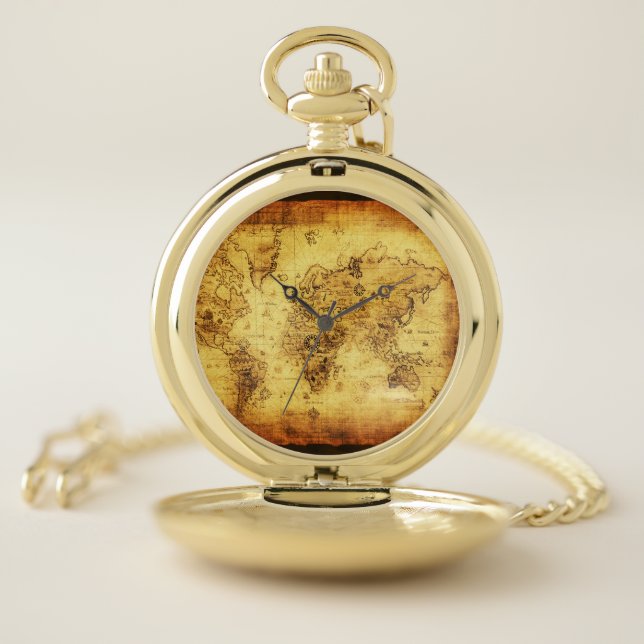 Arty Vintage Old World Map Pocket Watch (Inside)