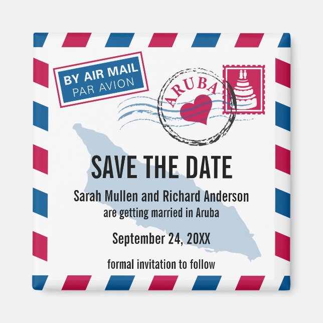 Aruba Air Mail Wedding Save the Date Magnet (Front)