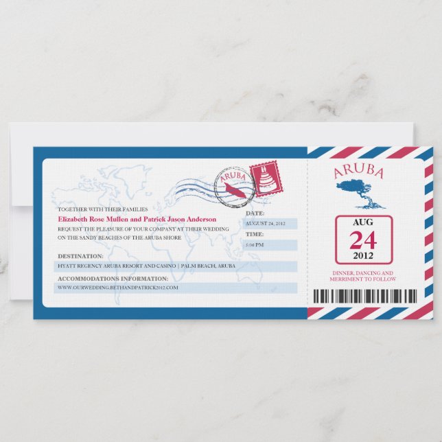 Aruba Airmail Boarding Pass iWedding  Invitation (Front)