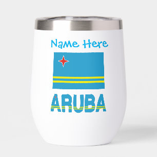 Aruba and Aruban Flag Blue Personalization Thermal Wine Tumbler