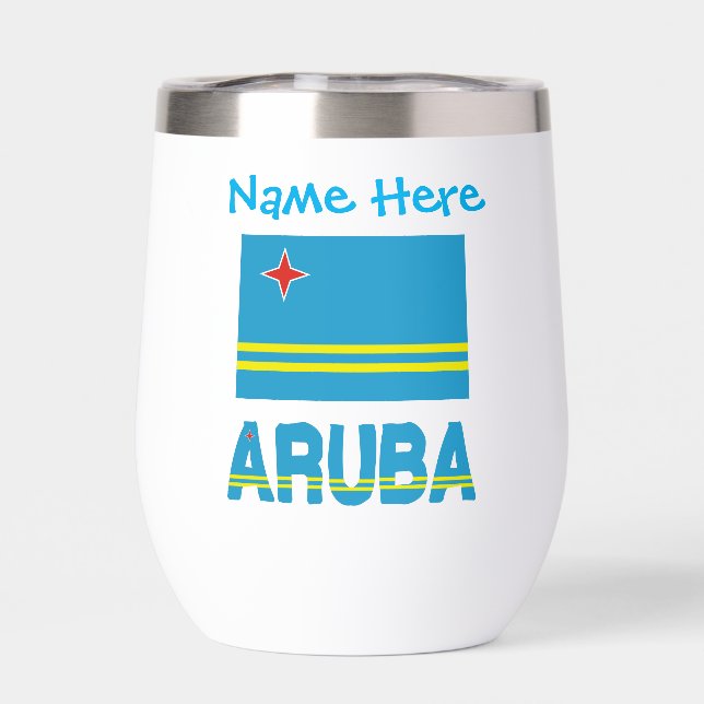 Aruba and Aruban Flag Blue Personalization  Thermal Wine Tumbler (Back)