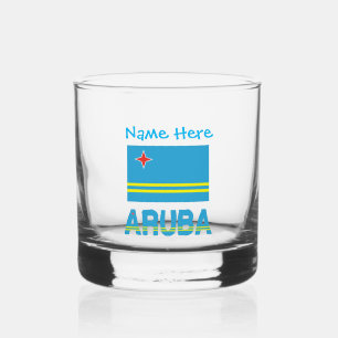 Aruba and Aruban Flag Blue Personalization  Whiskey Glass