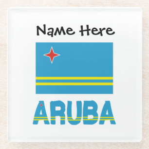 Aruba and Aruban Flag Personalized Glass Coaster