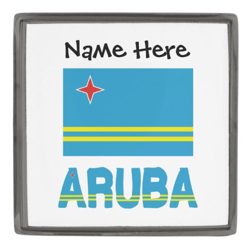 Aruba and Aruban Flag with Your Name Gunmetal Finish Lapel Pin
