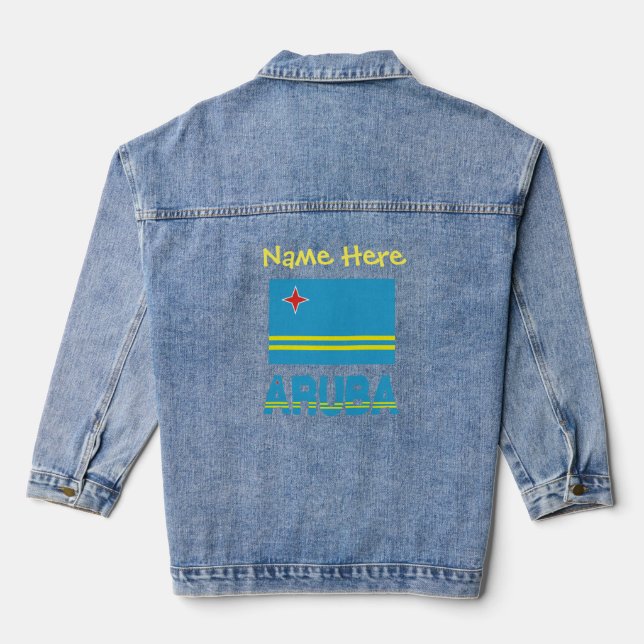 Aruba and Aruban Flag Yellow Personalization  Denim Jacket (Back)