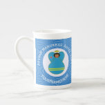 Aruba Angel Flag Hanukkah  Bone China Mug<br><div class="desc">Personalize this design of a black haired angel wearing the Aruban Flag of blue, yellow and red. Designed to decorate your home at Hanukkah. Our angel flies in a white circle of squiggly squares on a background of blue squiggly squares. Add a name below and change the year above for...</div>