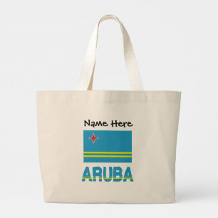 Aruba Aruban Flag Black Personalization  Large Tote Bag