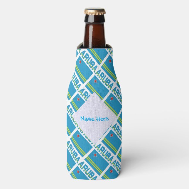 Aruba Aruban Flag Tiled Blue Personalized  Bottle Cooler (Bottle Front)