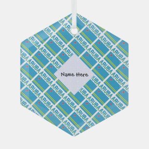 Aruba Aruban Flag Titled Blue Personalization Glass Ornament