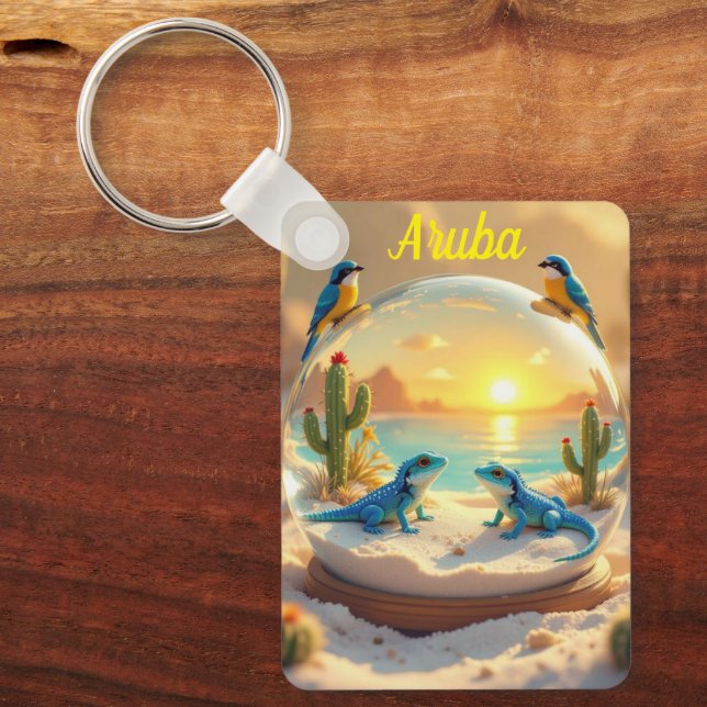 Aruba beach globe sunset  keychain (Front)