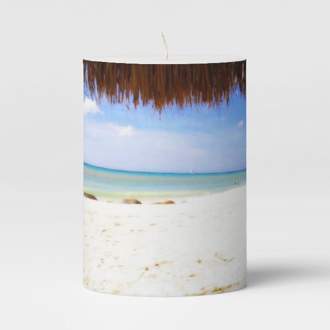 Aruba Beach Hut Pillar Candle (Front)