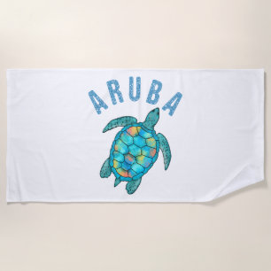Aruba Beach Sea Turtle Illustration Beach Towel