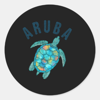 Aruba Beach Sea Turtle Illustration Classic Round Sticker
