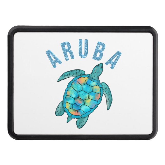 Aruba Beach Sea Turtle Illustration Hitch Cover (Front)