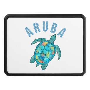 Aruba Beach Sea Turtle Illustration Hitch Cover