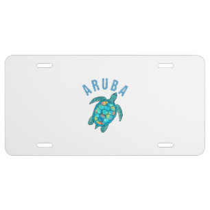 Aruba Beach Sea Turtle Illustration License Plate