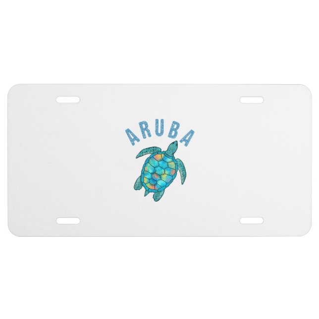 Aruba Beach Sea Turtle Illustration License Plate (Front)
