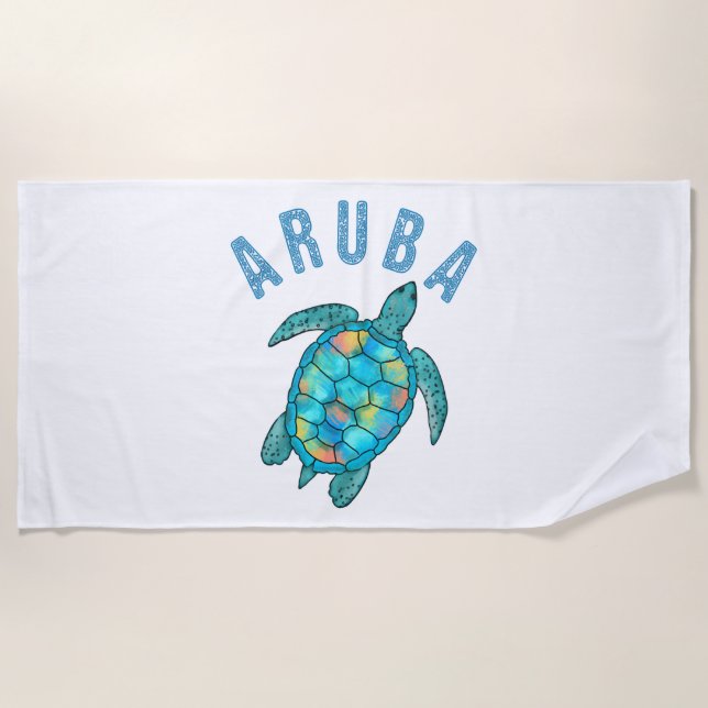 Aruba Beach Sea Turtle Illustration Towel (Front)
