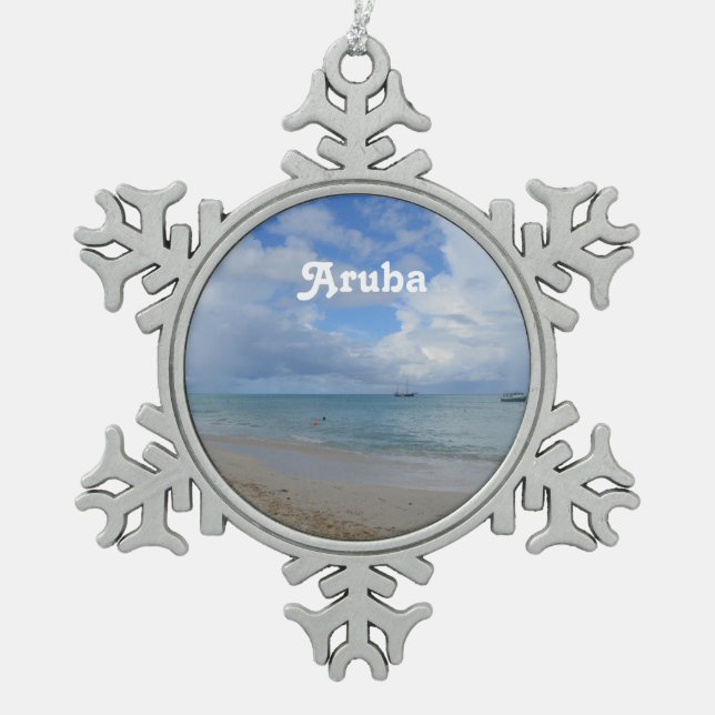 Aruba Beach Snowflake Pewter Christmas Ornament (Front)