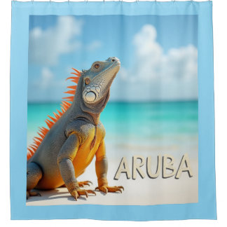 Aruba beautiful lizard enjoying the beach shower curtain