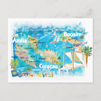 Aruba Bonaire Curacao Illustrated Islands Travel  Postcard