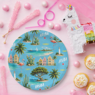 Aruba Caribbean Island lighthouse travel souvenir Paper Plates