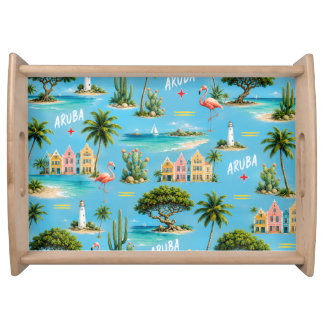 Aruba Caribbean Island lighthouse travel souvenir Serving Tray