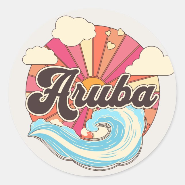 Aruba Caribbean Islands Retro 80s Beach Classic Round Sticker (Front)