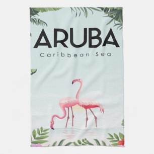 Aruba Caribbean Sea Flamingo Funny Flamingo Kitchen Towel