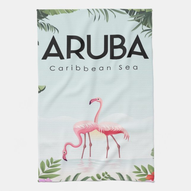 Aruba Caribbean Sea Flamingo | Funny Flamingo Kitchen Towel (Vertical)