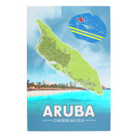 Aruba Caribbean Sea Island Map Beach Scene