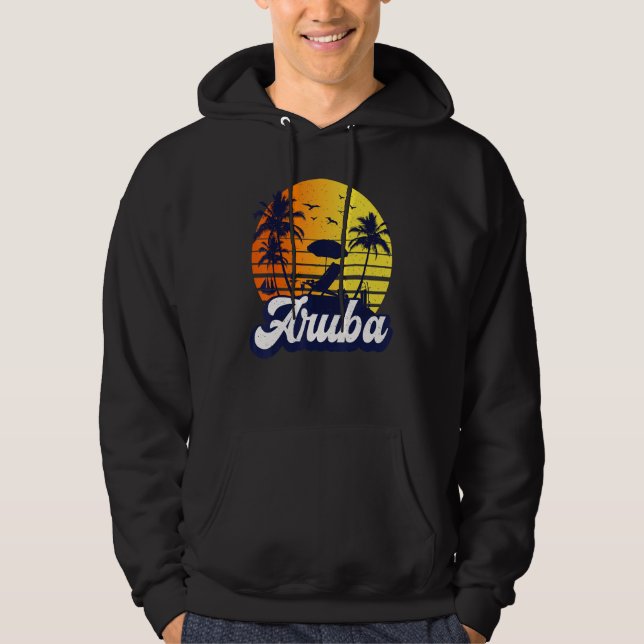 Aruba Caribe Sunset Beach Retro Hoodie (Front)