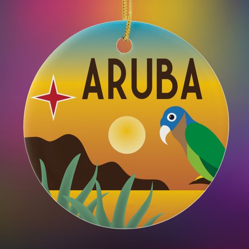 Aruba colorful Caribbean illustration Ceramic Ornament