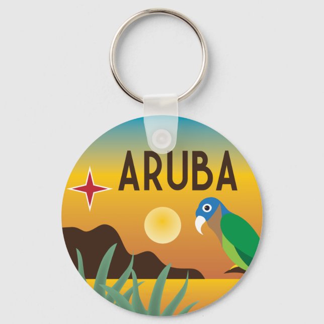 Aruba colorful Caribbean illustration Keychain (Front)