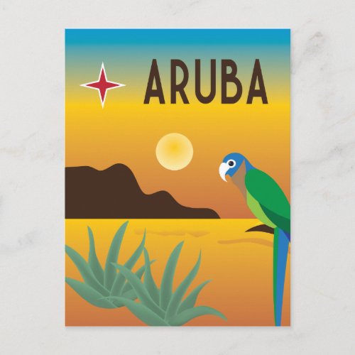 Aruba colorful Caribbean illustration Postcard