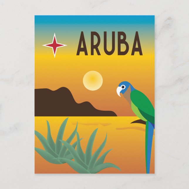 Aruba colorful Caribbean illustration Postcard (Front)