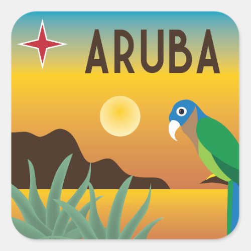 Aruba colorful Caribbean illustration Square Sticker