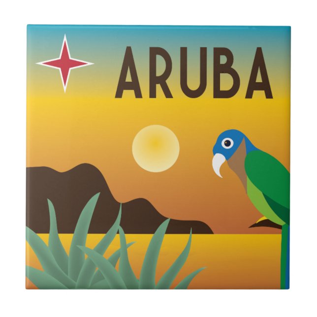 Aruba colorful Caribbean island Illustration Ceramic Tile (Front)