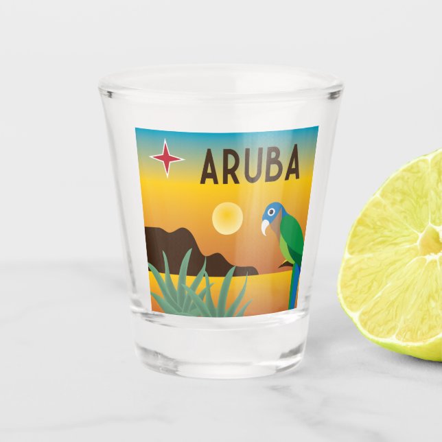 Aruba colorful Caribbean island Shot Glass (Front)