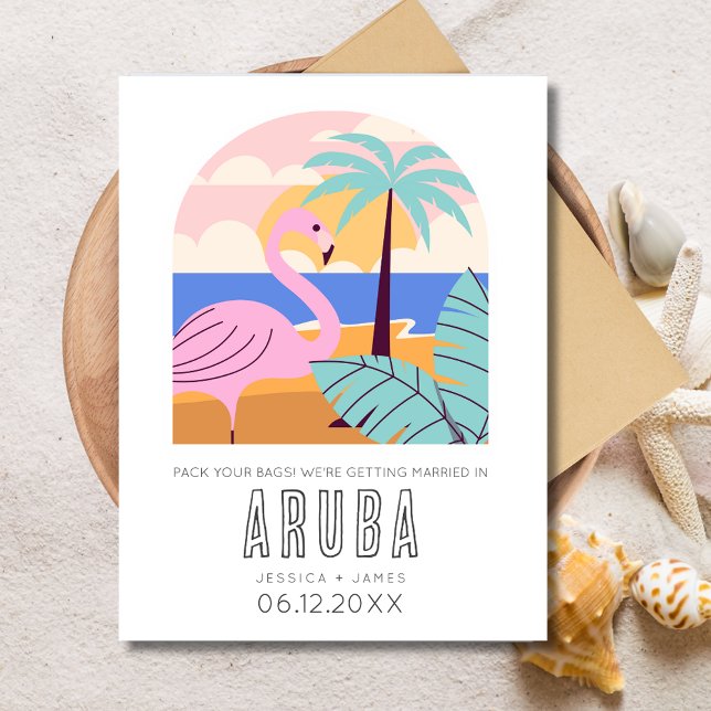 Aruba Destination Beach Wedding Save the Date Announcement Postcard (Aruba Destination Beach Wedding Save the Date Announcement Postcard)