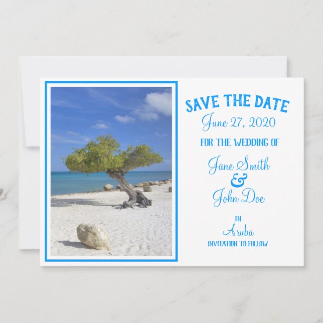 Aruba Destination Wedding Blue Divi Tree Save The Date (Front)