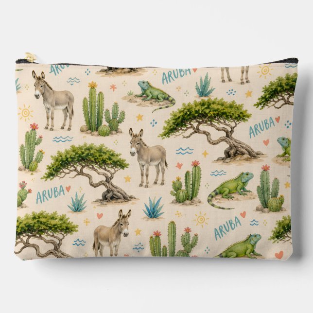 Aruba divi tree, donkey, iguana, cactus accessory pouch (Front)