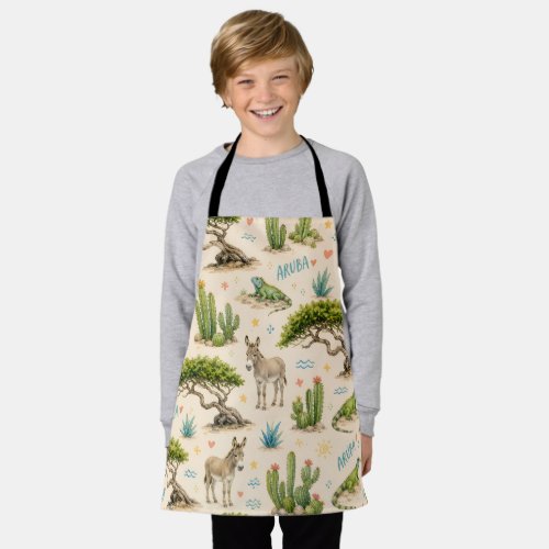 Aruba divi tree, donkey, iguana, cactus apron