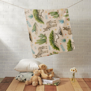 Aruba divi tree, donkey, iguana, cactus baby blanket