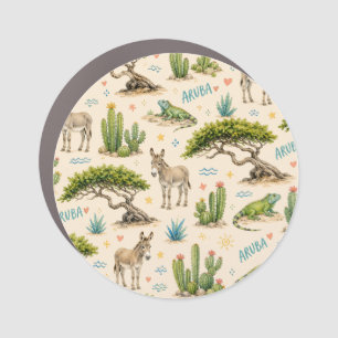 Aruba divi tree, donkey, iguana, cactus car magnet