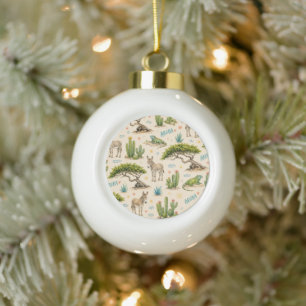 Aruba divi tree, donkey, iguana, cactus ceramic ball christmas ornament