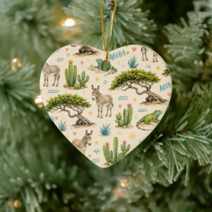 Aruba divi tree, donkey, iguana, cactus ceramic ornament