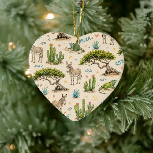 Aruba divi tree, donkey, iguana, cactus ceramic ornament
