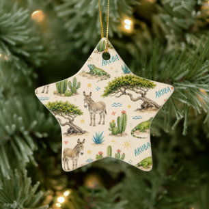 Aruba divi tree, donkey, iguana, cactus ceramic ornament